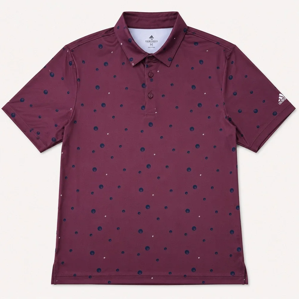 NWT Adidas Golf Polo Shirt Mens Medium Burgundy Dot Print Performance Golf